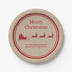 Assiettes En Carton Traîneau de Noël rouge et beige du Père Noël & Tex