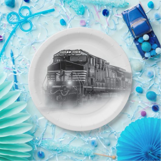 Assiettes En Carton Trains de train noir et blanc (Fête)
