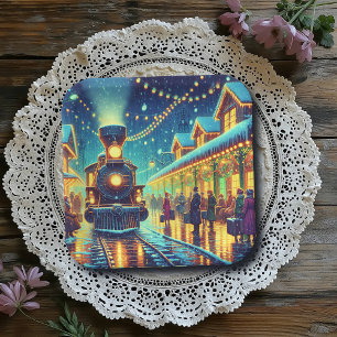 Assiettes En Carton Trains vintages pour une nuit de neige