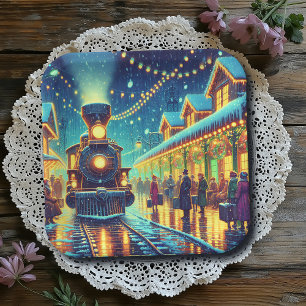 Assiettes En Carton Trains vintages pour une nuit de neige