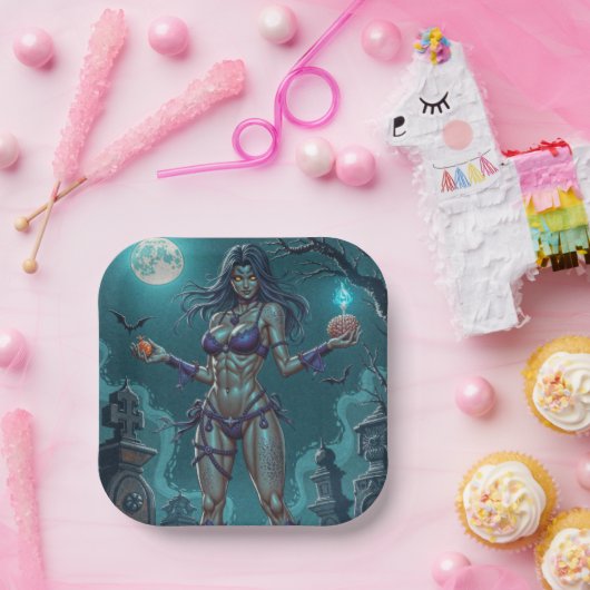 Assiettes En Carton Traite d'Halloween ou ami Zombie w Cerveau (Fête)