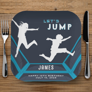 Assiettes En Carton Trampoline Park Jump Blue Birthday Party