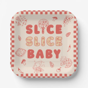 Assiettes En Carton Tranche Tranche Bébé Pizza Baby Shower Dessinée à