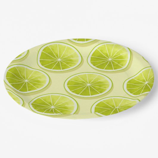 Assiettes En Carton Tranches de chaux sur Jaune clair (Angle)