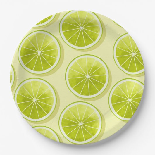 Assiettes En Carton Tranches de chaux sur Jaune clair (Devant)