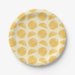 Assiettes En Carton Tranches de fruits d'agrumes orange illustrés en m