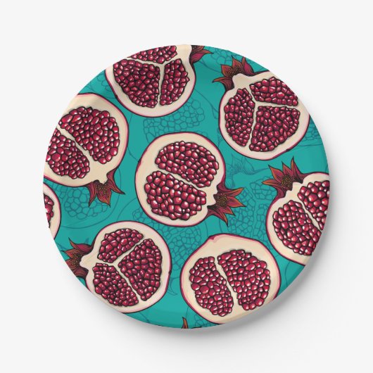 Assiettes En Carton Tranches de grenade sur turquoise (Devant)