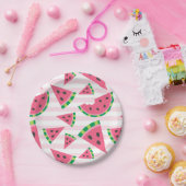 Assiettes En Carton Tranches de pastèque et rayures roses « One in a M (Fête)