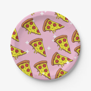 Assiettes En Carton Tranches de pizza de style rétro en motif continu