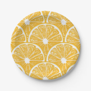 Assiettes En Carton Tranches orange, motif de fruits tropicaux