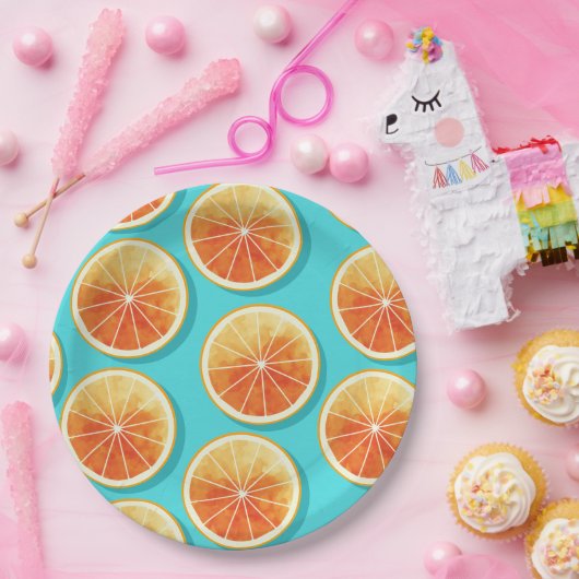 Assiettes En Carton Tranches orange sur bleu (Fête)