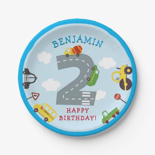Assiettes En Carton Transport 2ème anniversaire Papier Plaque (Devant)