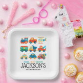 Assiettes En Carton Transport Voitures Camions Train Premier anniversa (Fête)