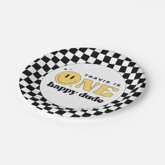 Assiettes En Carton TRAVIS One Happy Dude Smile Face Anniversaire (Angle)