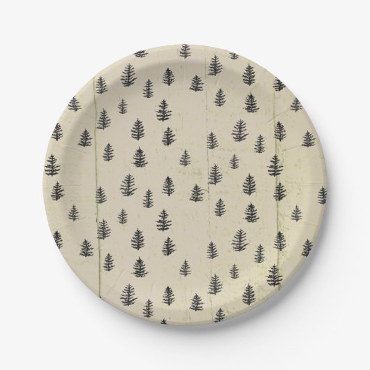 Assiettes En Carton Tree Mountain Illustration Pattern Rustic (Devant)