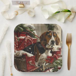 Assiettes En Carton Treeing Walker Coonhound Dog Christmas Festive