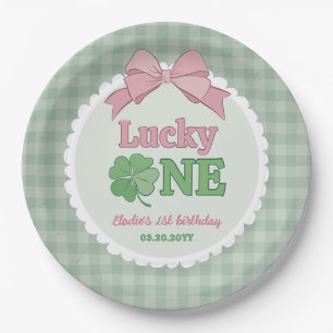 Assiettes En Carton Trèfle à ruban rose Lucky One Fille 1er anniversai
