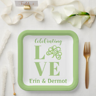Assiettes En Carton Trèfle à trois feuilles aquarelle vert celtique Ma