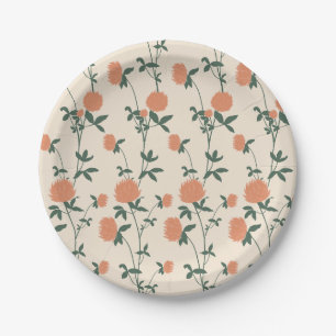 Assiettes En Carton Trèfle de Prairie Botanique Rétro Argile Séchée