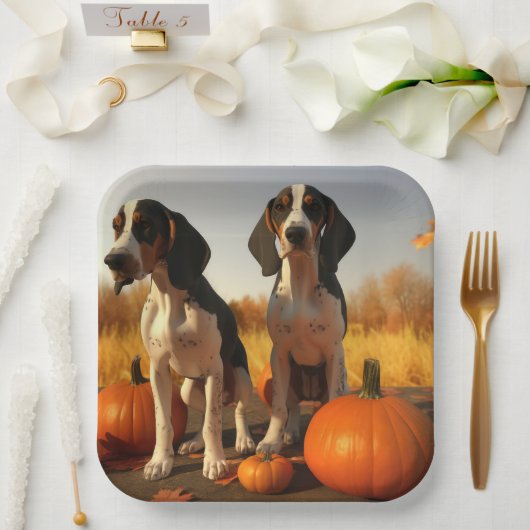 Assiettes En Carton Trek Walker Coonhound Chiot Citrouille d'automne (Mariage)