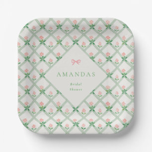 Assiettes En Carton Trellis Floral Ruban Rose Fête de Jardin Enterreme