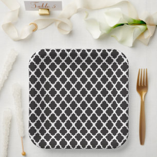 Assiettes En Carton Trellis marocain noir et blanc