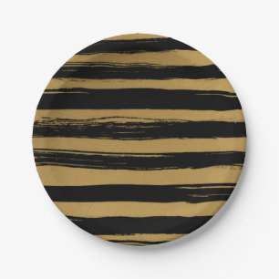 Assiettes En Carton Trendy Black & Gold Striped