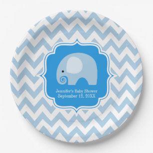 Assiettes En Carton Trendy Chic Blue Elephant Baby Boy Douche Chevron
