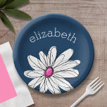 Assiettes En Carton Trendy Daisy Floral Illustration - navy and pink<br><div class="desc">Un morceau d'art zen et fantaisiste,  hipster. Vous pouvez ajouter un nom,  un monogramme ou un autre texte personnalisé. Si vous avez besoin de déplacer l'art autour,  cliquez sur le bouton personnaliser pour apporter des modifications.</div>