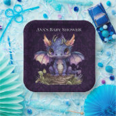 Assiettes En Carton Trendy Damask Purple Dragon Girl Baby shower garço (Fête)