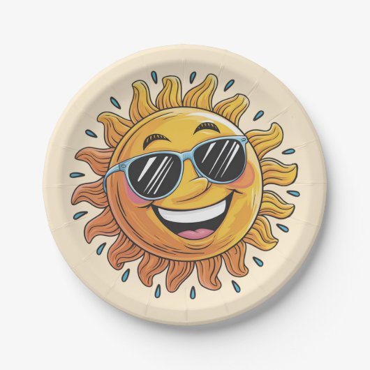 Assiettes En Carton Trendy Happy Yellow Sun with Sunglasses   (Devant)
