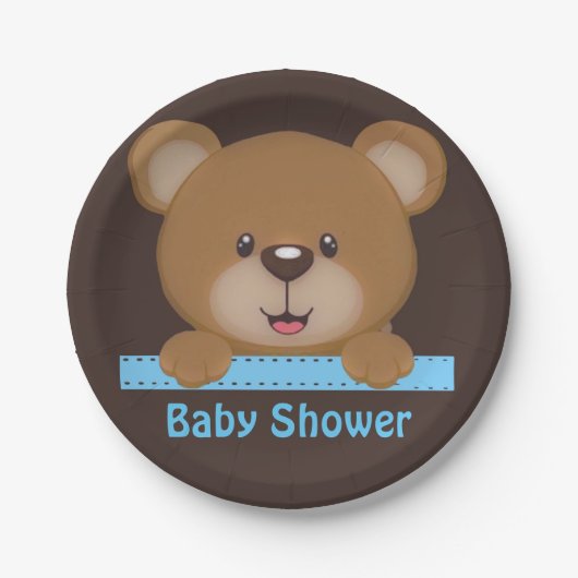 Assiettes En Carton Trendy mignon Teddy Bear Boy Baby shower (Devant)