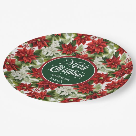 Assiettes En Carton Trendy Red Christmas Flowers Custom Paper Plates  (Angle)