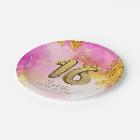 Assiettes En Carton Trendy Rose or doux 16 Plaques papier d'anniversai (Angle)