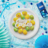 Assiettes En Carton Trendy Yellow & Green  Easter Eggs Pattern Paper  (Fête)