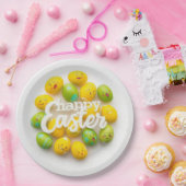 Assiettes En Carton Trendy Yellow & Green  Easter Eggs Pattern Paper  (Fête)