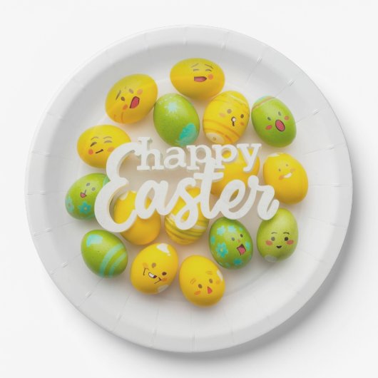 Assiettes En Carton Trendy Yellow & Green  Easter Eggs Pattern Paper  (Devant)