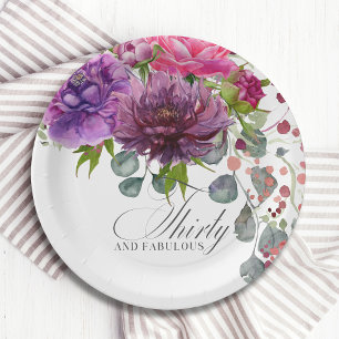 Assiettes En Carton Trente et fabuleux Elégant Floral 30e anniversaire
