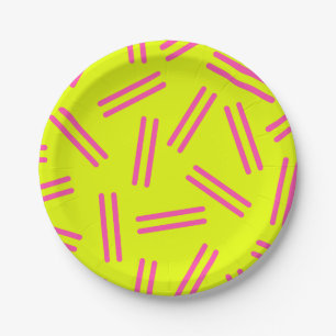 Assiettes En Carton Très 80s Motif rétro Neon Jaune Magenta Rose