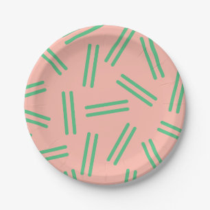 Assiettes En Carton Très 80s Retro Motif Blush Pink Bright Green