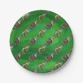 Assiettes En Carton TRex à Santa Hat sur Green (Devant)