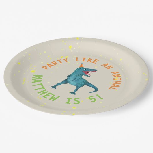 Assiettes En Carton Trex Dinosaur Plaques de fête d'anniversaire (Angle)