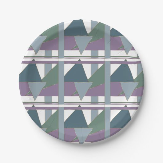 Assiettes En Carton Triangle géométrique Motif bleu violet vert (Devant)