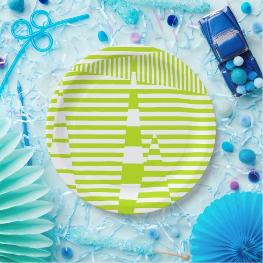 Assiettes En Carton Triangle - Lime vert et blanc (Fête)