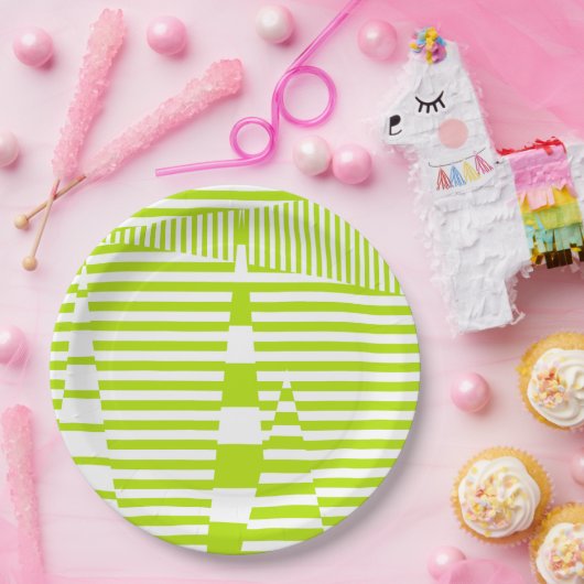 Assiettes En Carton Triangle - Lime vert et blanc (Fête)
