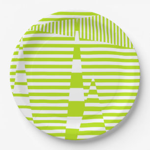 Assiettes En Carton Triangle - Lime vert et blanc