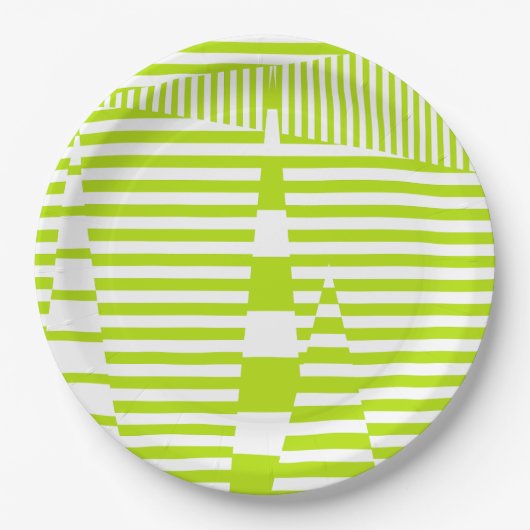 Assiettes En Carton Triangle - Lime vert et blanc (Devant)