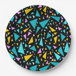 Assiettes En Carton Triangles bleu jaune couleurs sur arrière - plan n