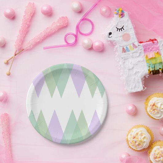 Assiettes En Carton Triangles vert et lilas (Fête)
