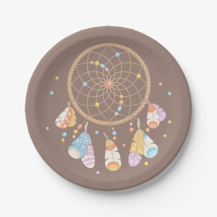 Assiettes En Carton Tribal Dreamcatcher Boho Baby Brown